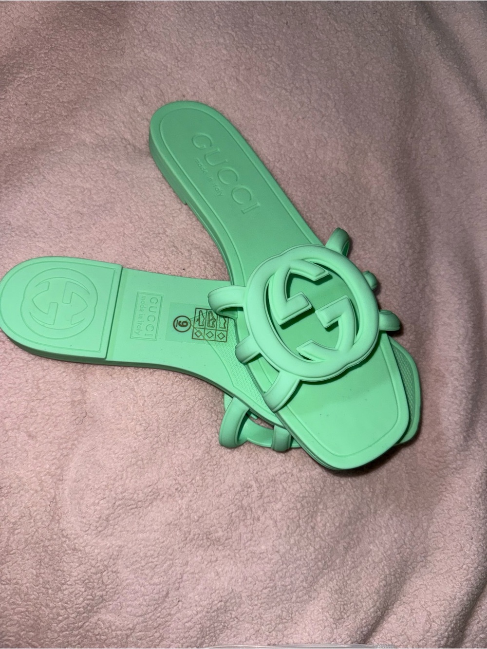 Gucci Kids Mint Green Logo Slide Sandals - Girls/Boys